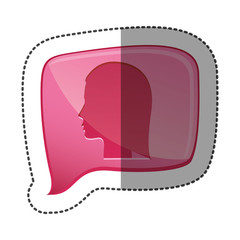 Fototapeta na wymiar sticker colorful relief rectangular speech with silhouette female head vector illustration