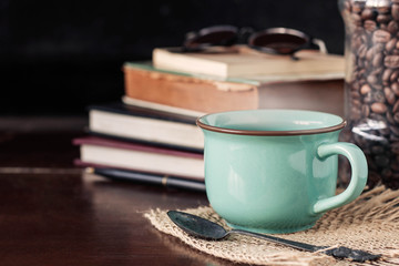 Hot coffee on the table.