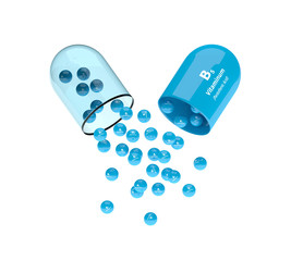3d rendering of  vitamin B5 pill with granules