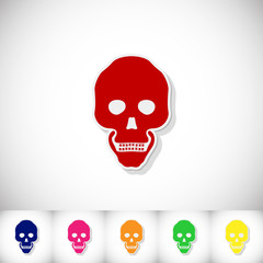 Human skull. Flat sticker with shadow on white background