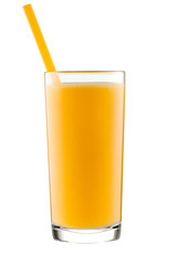 Orange juice glass, isolated on white background