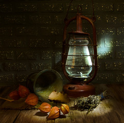 kerosene lamp and antiques