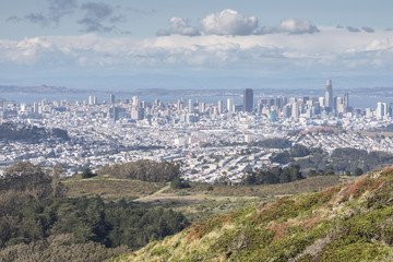 San Francisco Skyline from San Bruno Mountain State Park. Spectacular views of San Francisco Skyline from Summit Loop Trail. © Yuval Helfman