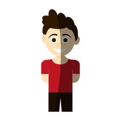 happy boy wearing red t-shirt, cartoon icon over white background. colorful design. vector illustration