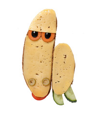 Serious turtle made of bread and cheese