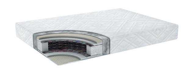 Double comfortable orthopedic mattress cut out in realistic style with layers view isolated 3d illustration.