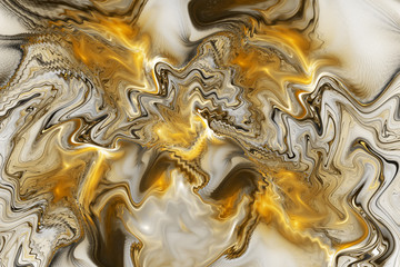 Abstract fantasy marble texture. Romantic fractal background in golden and grey colors. Digital art. 3D rendering.