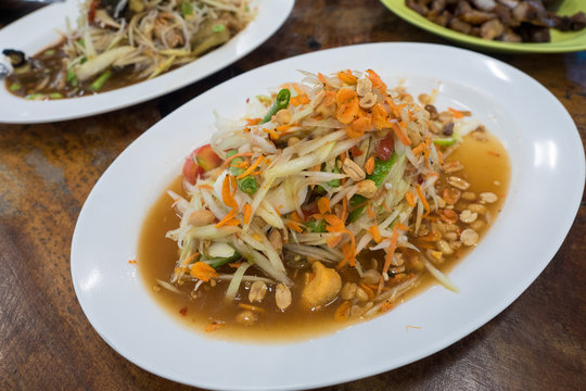 Papaya Salad Thai Style with Satled Eggs on dish