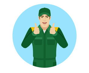 Worker showing thumb up