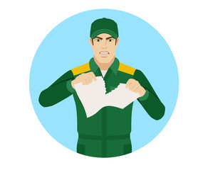Worker tearing paper or contract