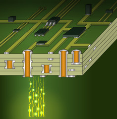 Cross-section of green motherboard - 143874048