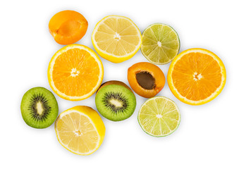 Citrus fruits half group isolated on white background