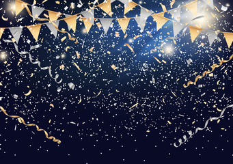 Festival background with party flag and confetti Vector - obrazy, fototapety, plakaty