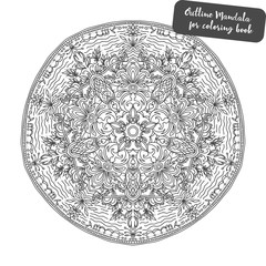 Outline Mandala for coloring book. Decorative round ornament. Anti-stress therapy pattern. Weave design element. Yoga logo, background for meditation poster. Unusual flower shape. Oriental vector.