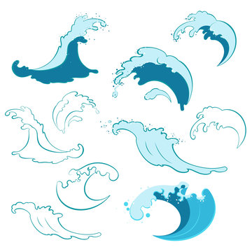 Set of sea waves of different shapes