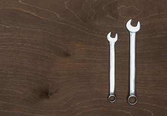 Two new Spanners or wrenches on wooden table