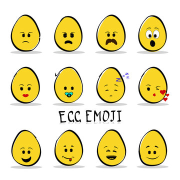 Set of 12 egg emoji isolated on clear background.
