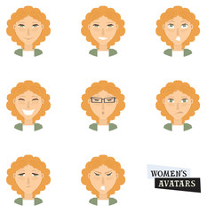 Set of round icons Avatars Set of woman's emotions Geometric style