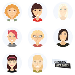 Set of round icons Avatars with women Geometric style