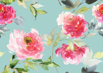 Seamless summer pattern with watercolor flowers handmade.