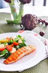 Salmon with vegetable salad
