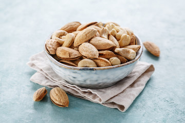 Almonds and cashews in a bowl