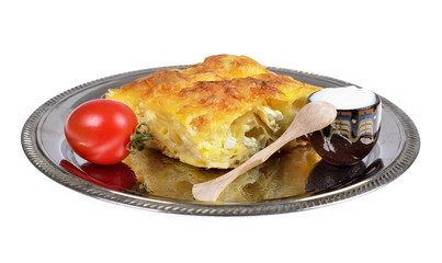 Homemade cheese pastry ,Cheese pie isolated on white.