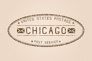 Chicago oval mail postmark. Partially faded on beige background