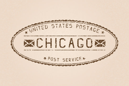 Chicago oval mail postmark. Partially faded on beige background