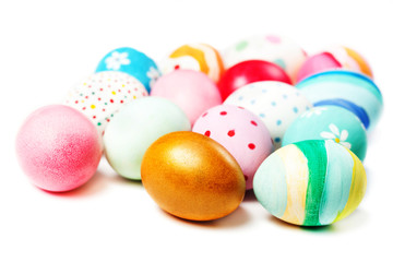 Easter greeting card with colourful Eggs. Easter, family, holiday and child concept