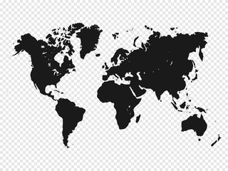 Fototapeta na wymiar Black World map silhouette on transparent background. Vector illustration.