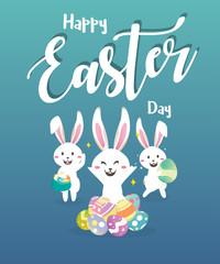 Fototapeta na wymiar Happy easter day with white Easter rabbit.