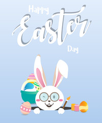 Happy easter day with white Easter rabbit.