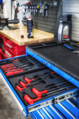 Toolbox in the workshop, close-up