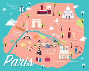 Map Of Paris Attractions Vector And Illustration. - obrazy, fototapety, plakaty