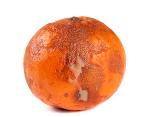 one damaged tangerine isolated on white background