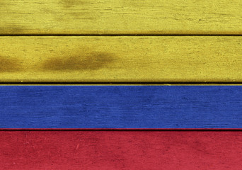 Colombia flag on a wood