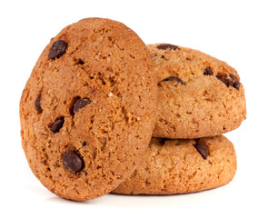 Oatmeal cookies with chocolate isolated on white background