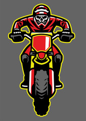 Mascot of skull riding motocross