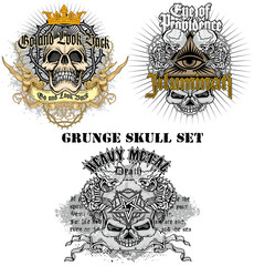  grunge skull coat of arms,skull set