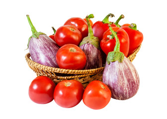 Vegetables in basket  isolated on white background