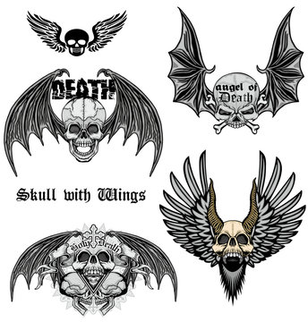  grunge skull coat of arms,skull set