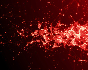 Abstract digital background with red cybernetic particles.