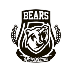 Monochrome logo, emblem, growling bear.