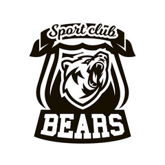 Monochrome logo, emblem, growling bear.