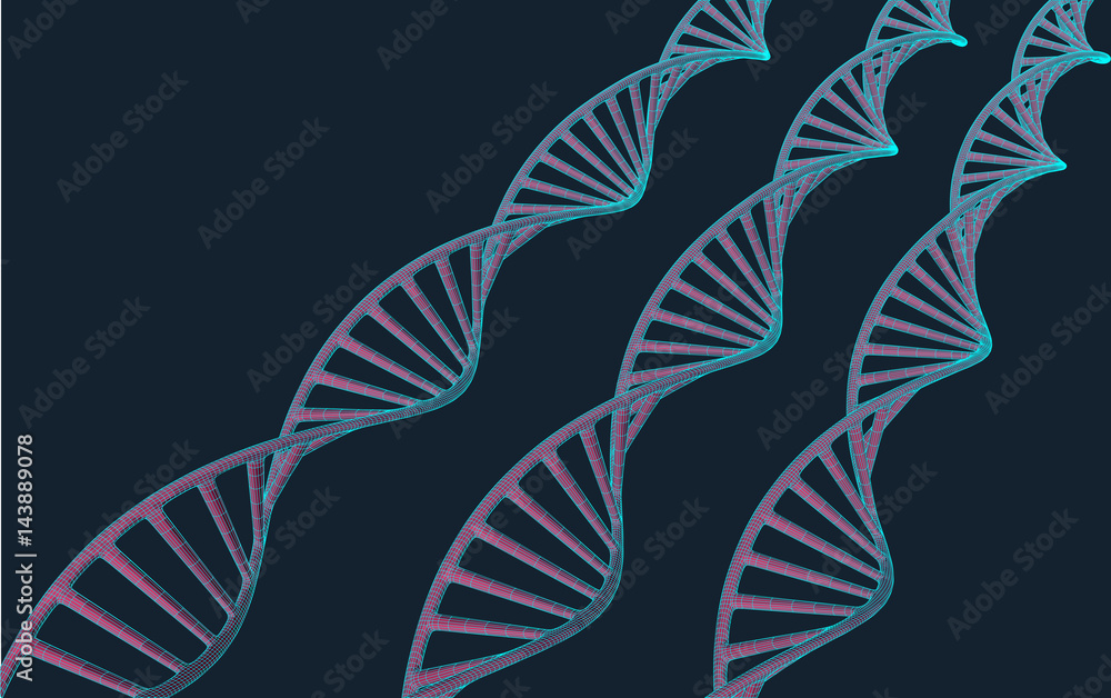 Poster grey dna with polygon line on blue background. polygonal space low poly with connecting dots and lin