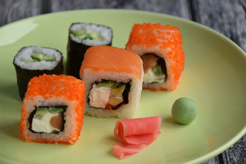 Set of rolls on the plate, closeup