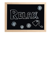 relax, lavagna con scritta, bustina the