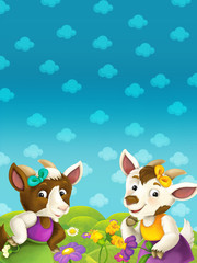 Naklejka premium cartoon nature frame with animal goat and space for text