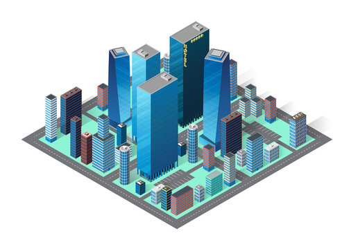 Vector isometric buildings set.